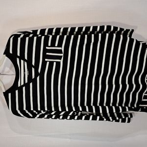 Lane Bryant Black and White Striped V-Neck Long Sleeve Top
